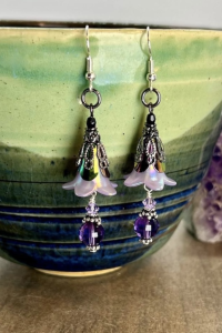 Purple Flower Teacup Earring