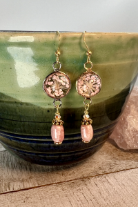 Rhodochrosite Glass Flower Earring